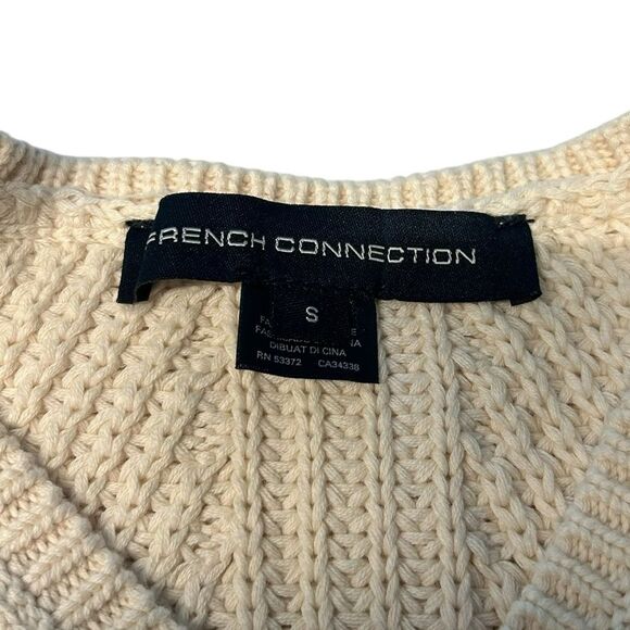 French Connection Size S Chunky Knit Pullover Sweater Cream Fisherman Cable Knit - Picture 3 of 7